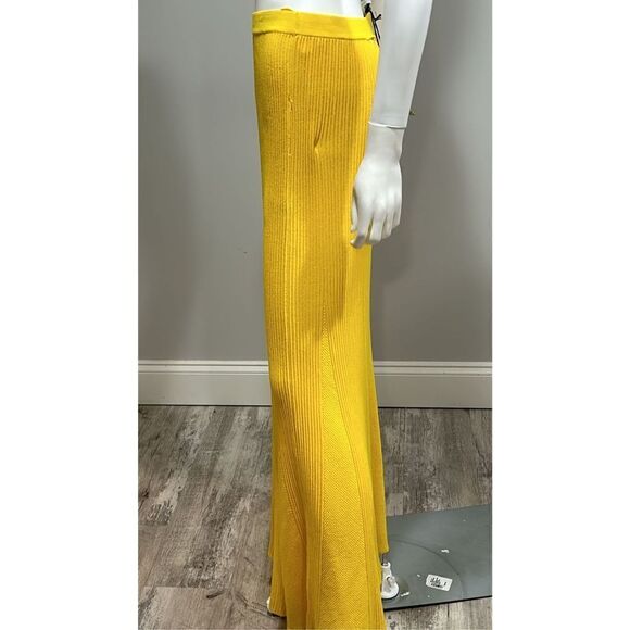 $1390 Gabriela Hearst Eula Ribbed and Pointelle Knit In Yellow Merino Wool Maxi - Picture 8 of 10